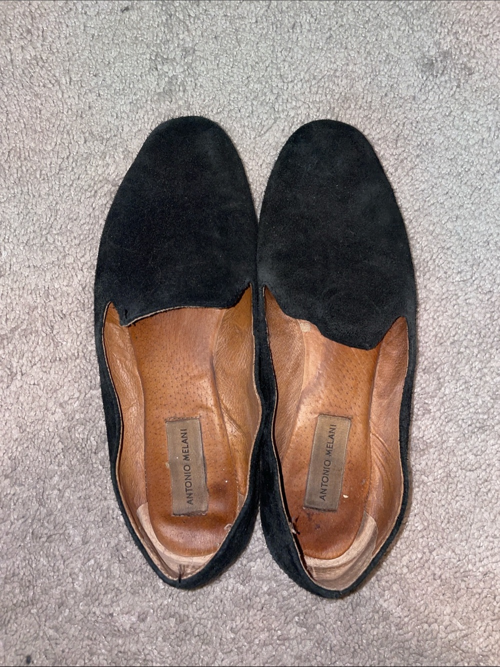 ANTONIO MELANI Black Suede Slip-On Flats